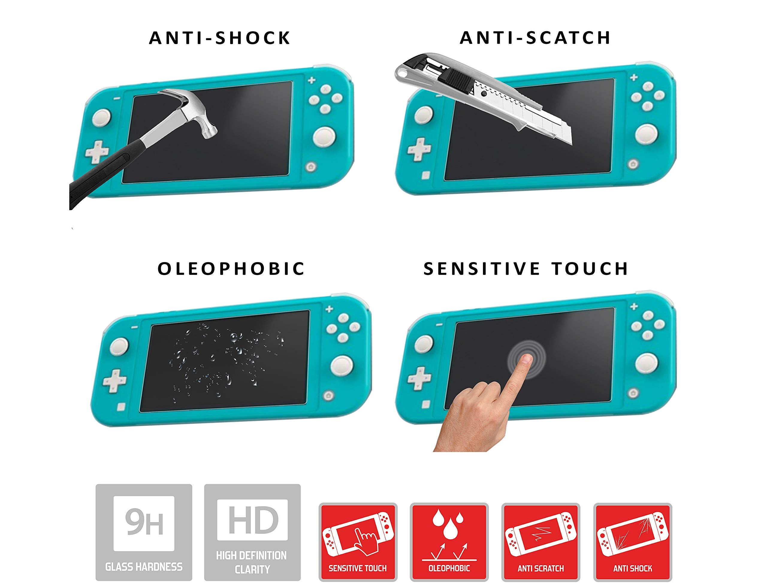 Subsonic - Kit de 2 films en verre trempé premium ultra résistants avec revêtement oléophobe résistant aux chocs et aux rayures (Nintendo Switch Lite) Subsonic - Kit de 2 films en verre trempé premium ultra résistants avec revêtement oléophobe résistant aux chocs et aux rayures (Nintendo Switch Lite)